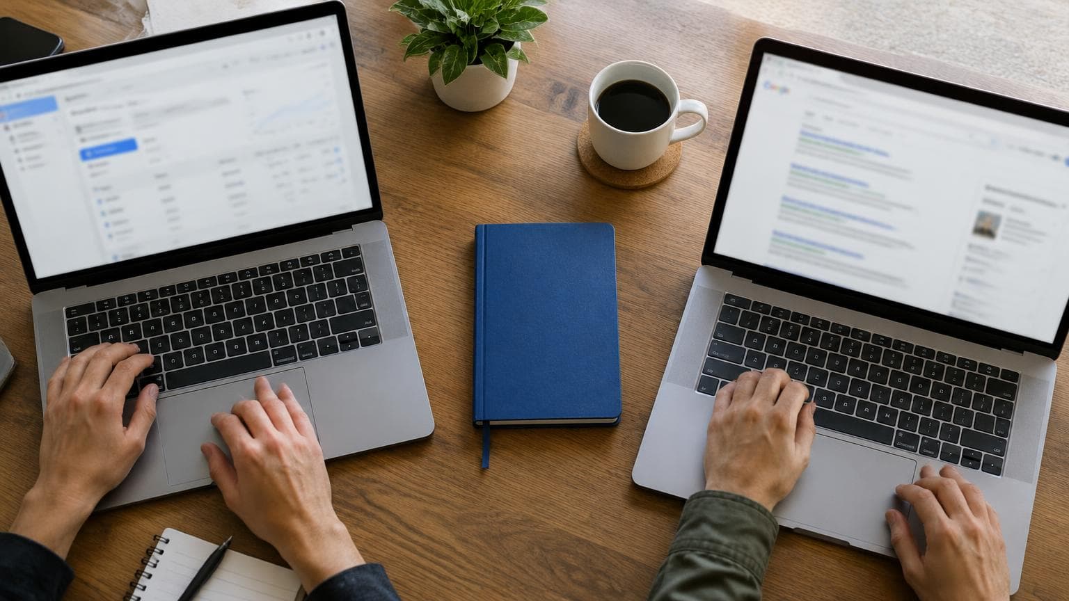 A workspace comparing paid advertising and organic search approaches.