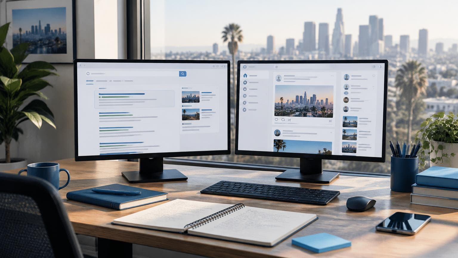 A Los Angeles workspace comparing search and social advertising campaigns.
