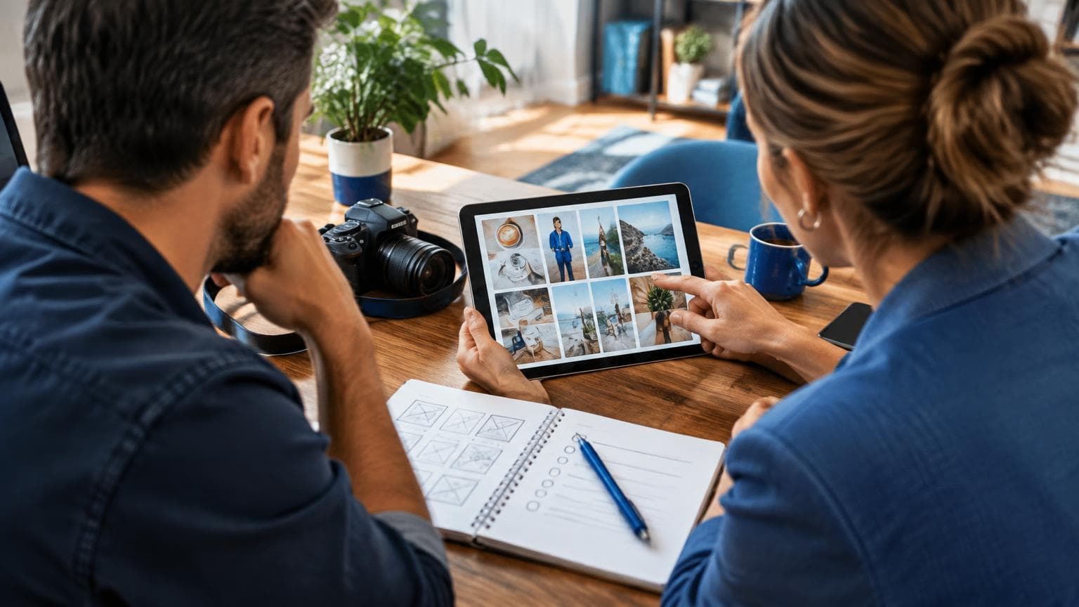 A business owner comparing social media service proposals with a strategist.
