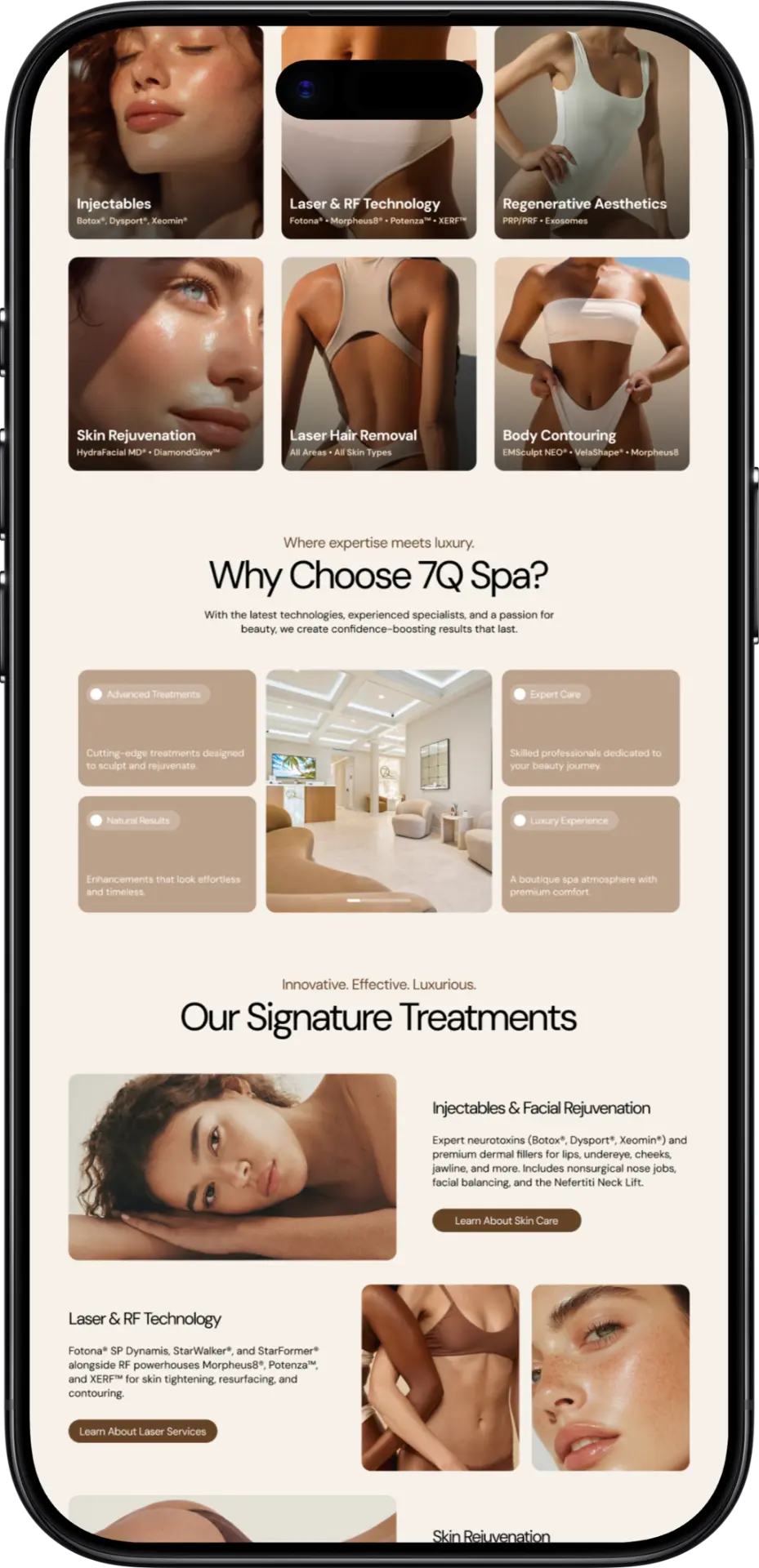 7Q Spa website shown on a mobile mockup