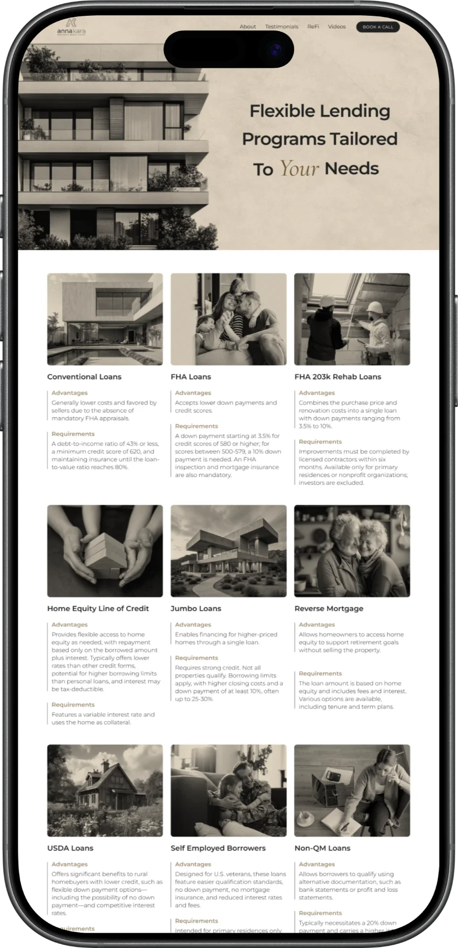 Anna Kara Loans mobile landing page showcase