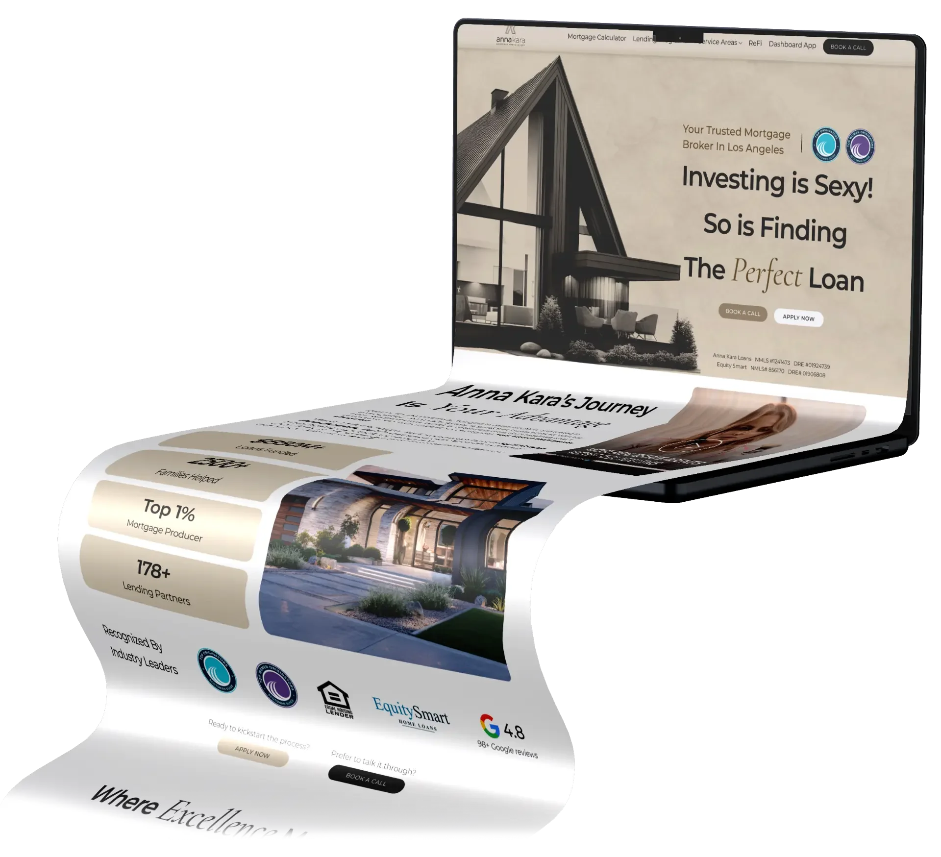 Anna Kara Loans website displayed as a curved laptop mockup