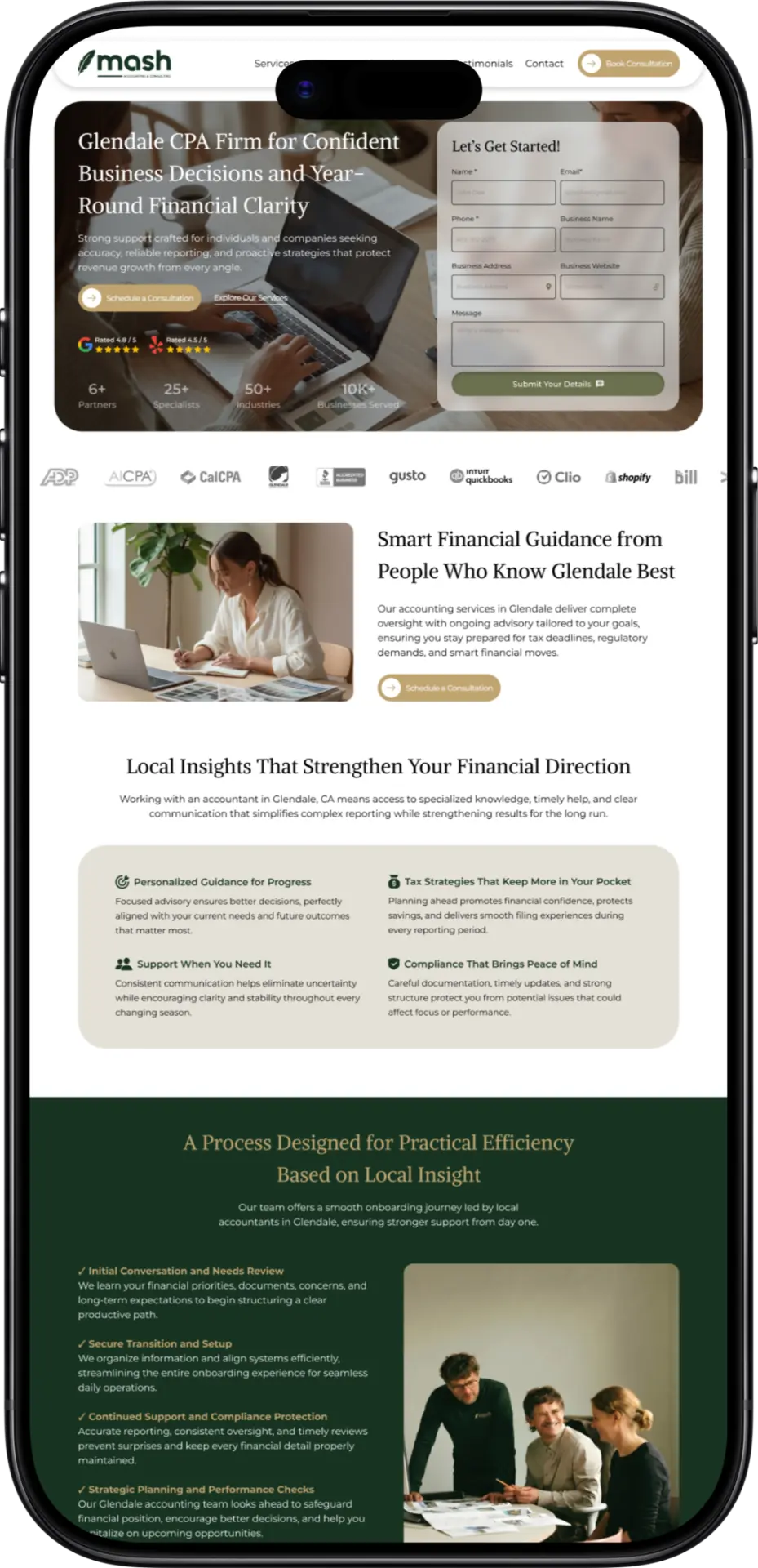 MASH Accounting website shown on a mobile mockup