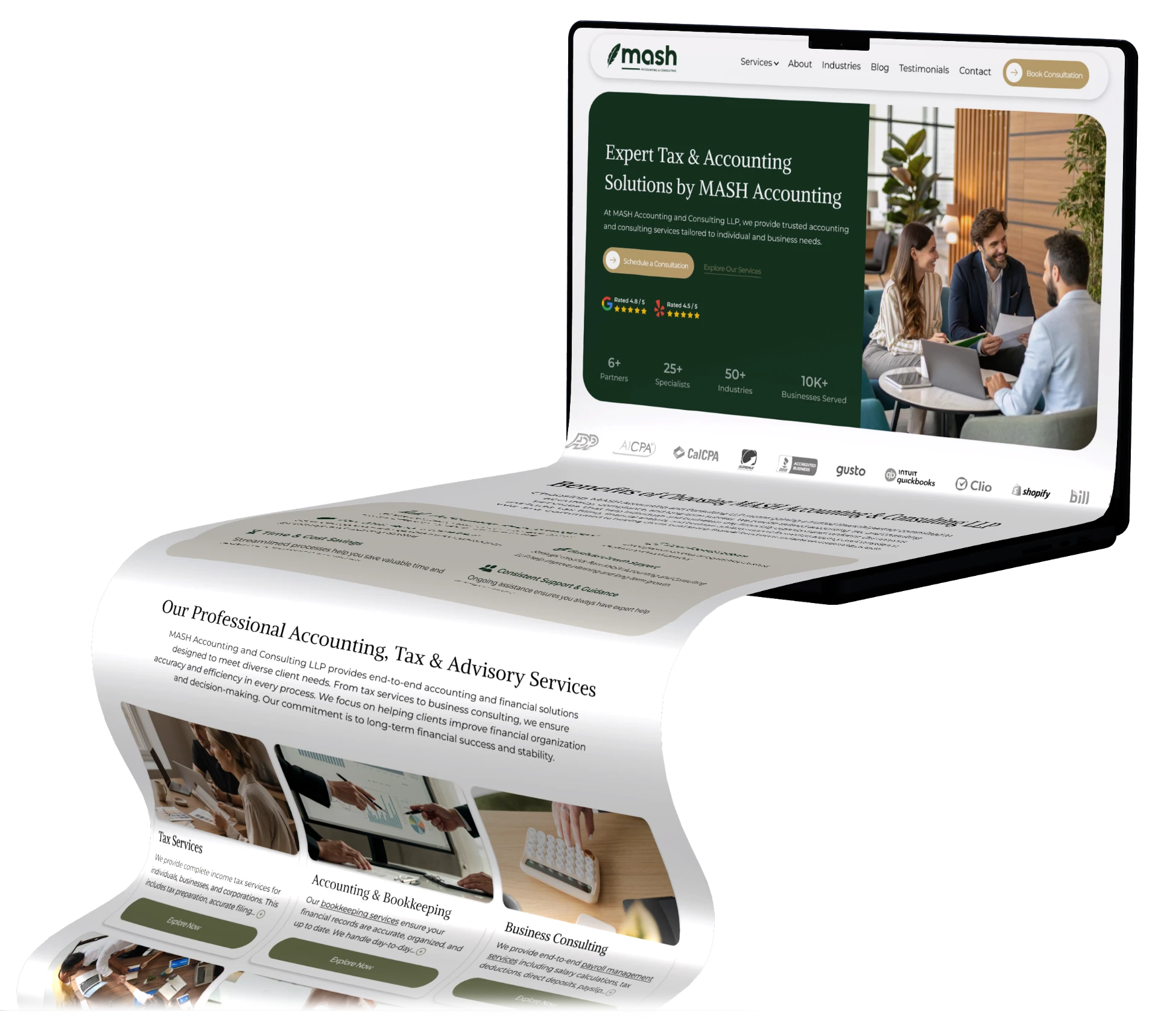 MASH Accounting website displayed on a laptop mockup