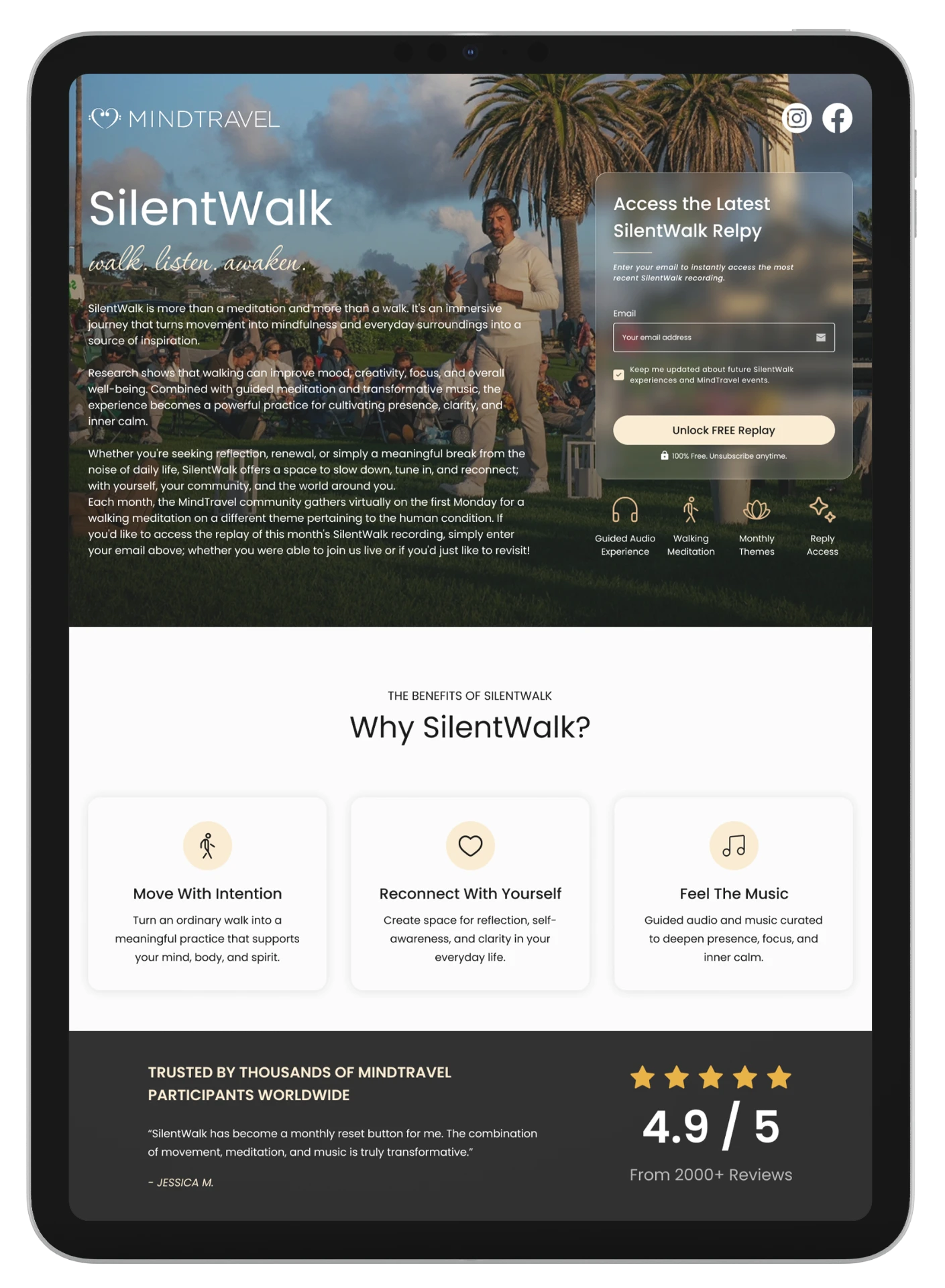 MindTravel event website on tablet