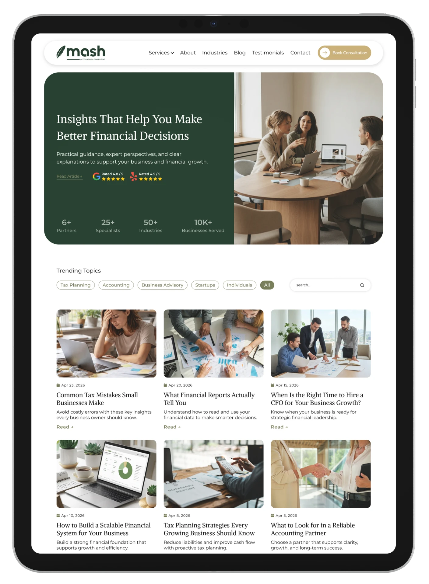 MASH Accounting website on tablet
